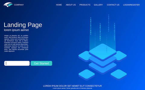 网站登录页面矢量模板。蓝色背景与数字技术等距例证