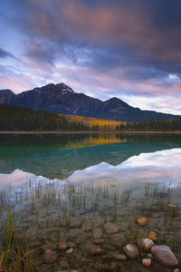 风景秀丽的高山湖泊，金字塔山，贾斯珀国家公园 曾钰成议员 艾伯塔省加拿大