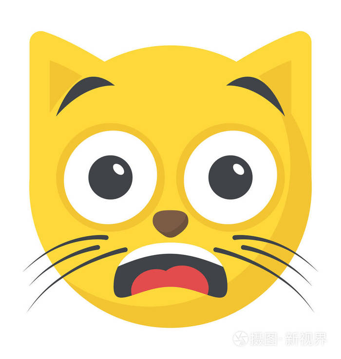 带张开嘴的猫笑脸, 通过 emoji 表情显示敬畏表达式