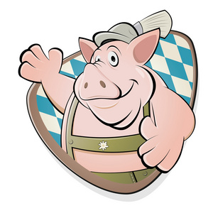 有趣的卡通小猪在巴伐利亚皮短裤