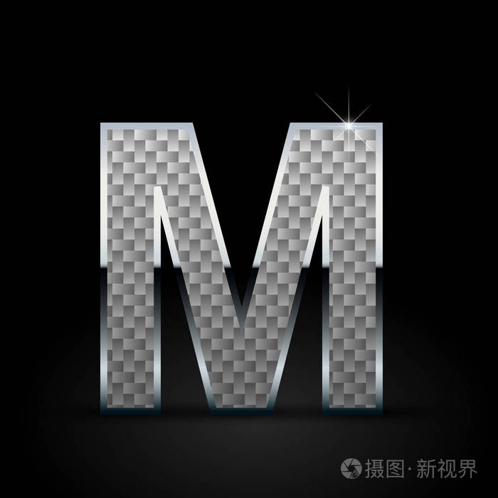 白色碳纤维字母m大写在黑色背景上