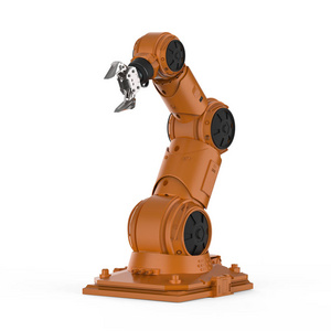 3d 渲染橙色机器人手臂在白色背景上