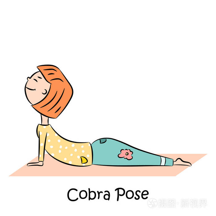 儿童瑜伽徽标.女孩在眼镜蛇的姿势.向量例证