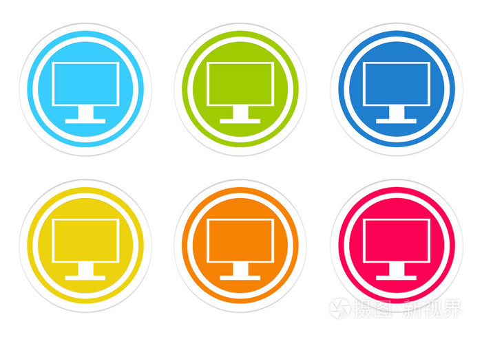 设置圆形彩色图标与电视屏幕的计算机显示器的符号
