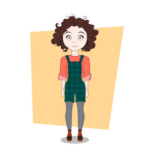 可爱的卡通时髦女孩在现代休闲服装照片