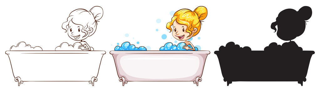 一位年轻的女士在浴缸里的剪影