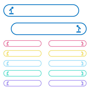 带支架图标的麦克风, 带圆形彩色幽灵按钮。左侧和右侧图标变体。可使用 Css 调整按钮文本