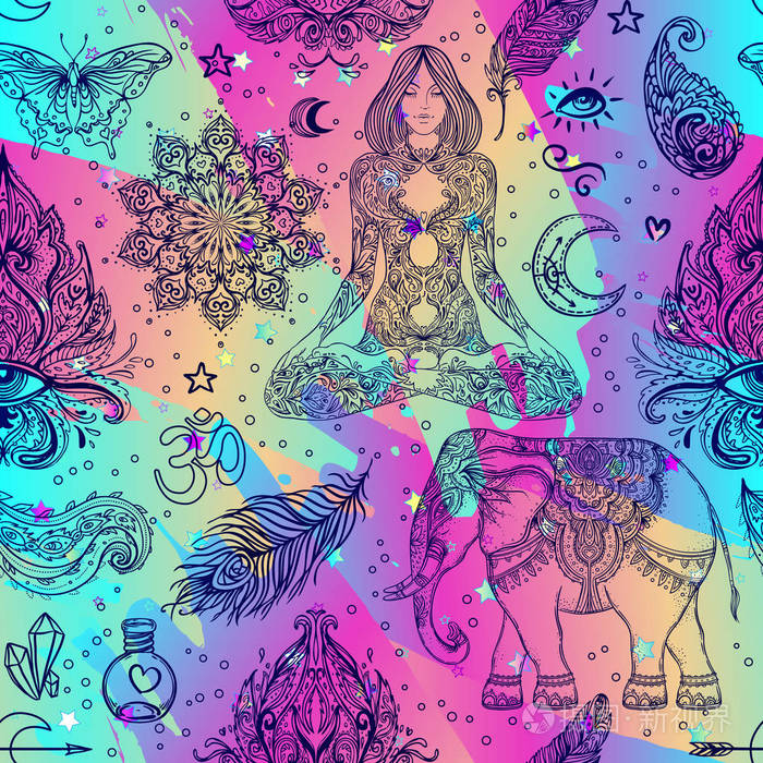 时髦的魔术版画, 炼金术, 神秘, 神圣的女神, 灵性, 神秘主义插画