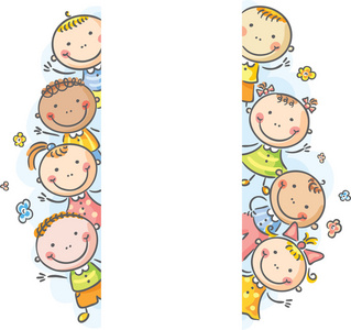 框架或边界向外偷看一下的孩子照片