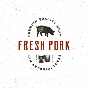 优质鲜猪肉标签。复古风格的肉类店会徽。矢量插图