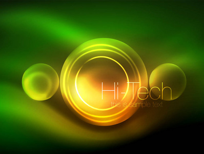 模糊霓虹灯发光圈, 高科技现代气泡模板, 技术发光玻璃圆形或球体。几何抽象背景
