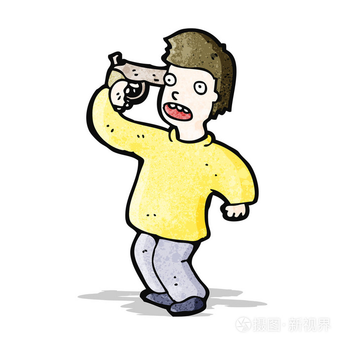 卡通漫画的人用枪顶着头