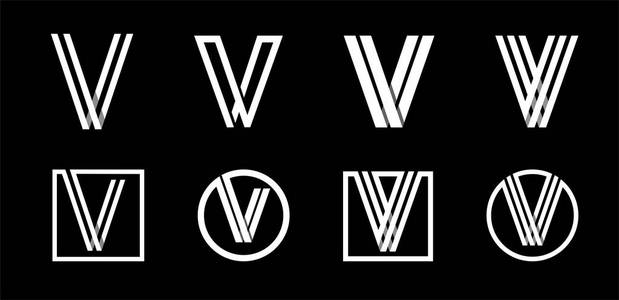 大写字母 v. 现代字母组合, 徽标, 标志, 缩写。由白色条纹与阴影重叠而成