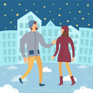 转角遇到爱卡通偶然遇到了两个老朋友.卡通平面风格中的矢量图像照片