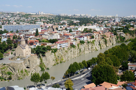 全景查看旧第比利斯，从 narikala fortress.tiflis 的看法是格鲁吉亚 1.5 mln 人人口的大城市和首都