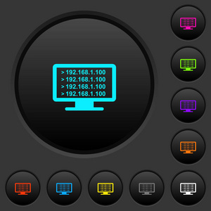 ping 远程计算机黑暗按钮与生动的颜色图标在深灰色背景