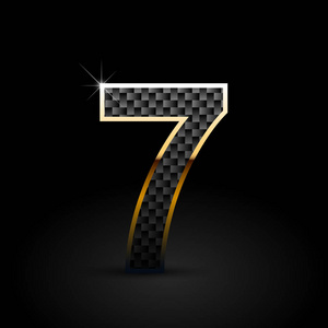 黑炭纤维数字7在黑色背景上照片