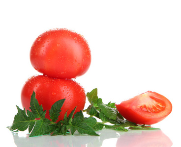 熟的西红柿上白色隔离