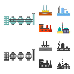 工业生产。工厂集合图标在卡通, 黑色风格矢量符号股票插画网站