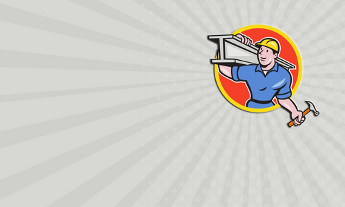 名片建筑钢工人携带工字钢圆卡通照片