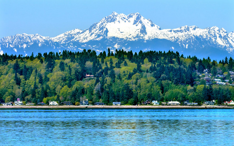 班布里奇岛普吉特海湾的奥林匹斯山雪山 olympi