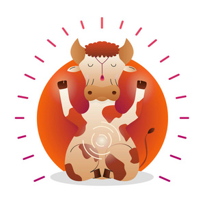向量滑稽逗人喜爱的奶牛坐在瑜伽莲花姿势和放松