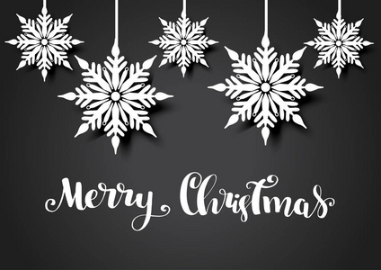 假日背景与白色纸雪花在黑冬天背景。矢量插图。圣诞快乐, 新年贺卡设计