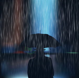 一个人用伞一场暴雨照片