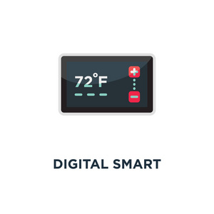 数字智能温控器图标。数字智能温控器概念符号设计, 矢量图解