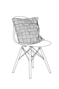 手工绘制的内部细节椅子和休息枕头。向量