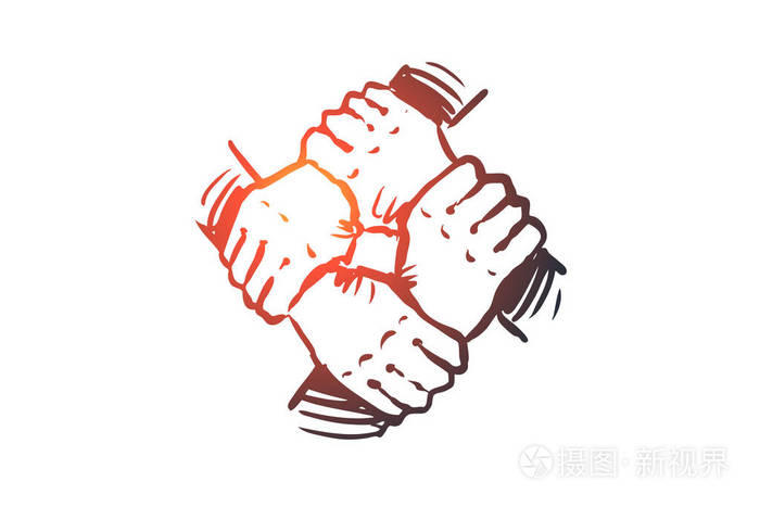 团队精神团结合作伙伴关系理念手绘查出的向量
