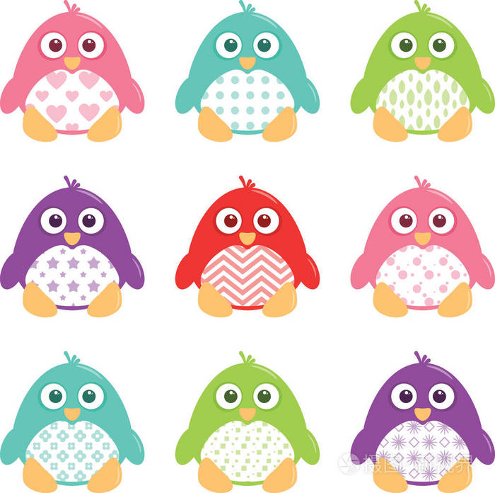 可爱的快乐图案的企鹅设置