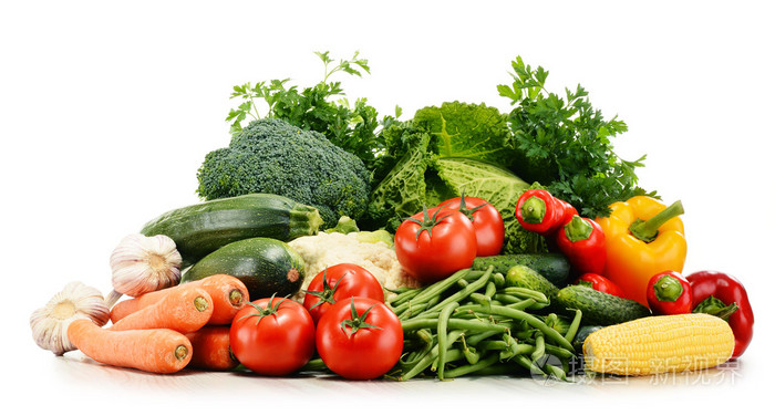 不同种类的新鲜有机蔬菜上白色隔离照片-正版商用图片07pzvr-摄图新视