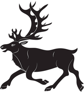 白色背景下奔跑鹿的黑色剪影照片