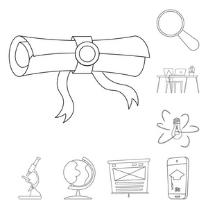 教育与学习符号的矢量设计。教育和学校股票矢量插图集