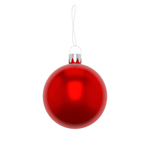 3d 插图红色圣诞球与字符串, 在白色背景下隔离
