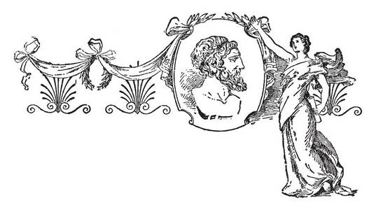 他是一个希腊抒情诗人, 著名的他喝的歌曲和赞美诗, 复古线条画或