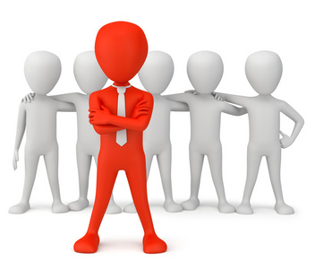 理念商人女蓝背景男女卡通人物全长水平平女组长在会议讨论室谈话3d