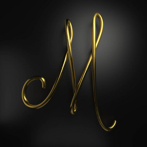 3d 渲染手写逼真的金色字母 M