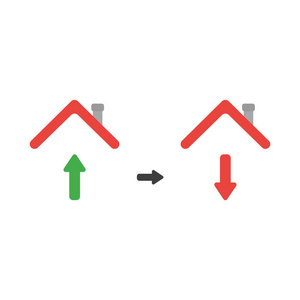 在屋盖下向上和向下移动箭头的矢量图示图标概念