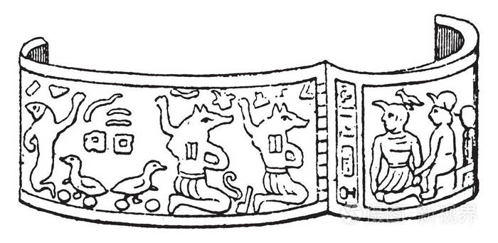 埃及手链有铰链图案, 复古线条画或雕刻插图