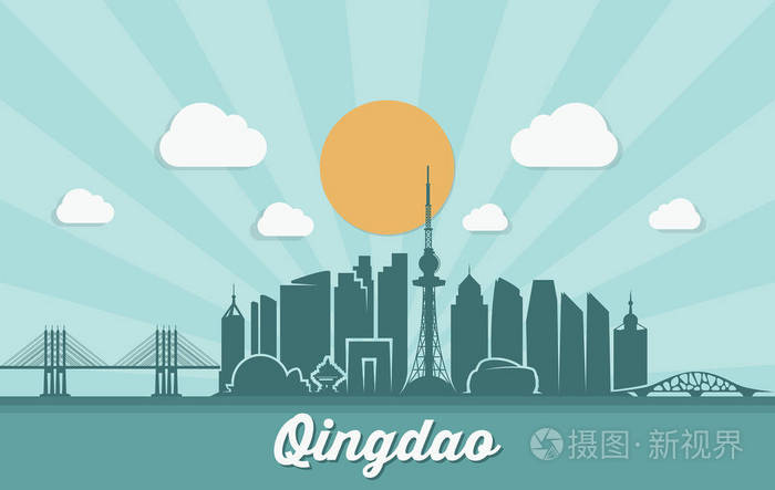 青岛地平线-矢量插画