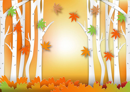 秋季意义抽象载体背景的森林纸艺术风格