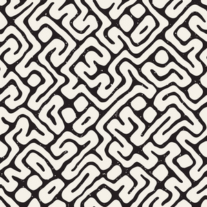 与迷宫线路的无缝模式。单色的抽象背景。矢量手绘制的迷宫