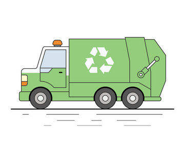 住宅和商业固体废物的收集和运输。绿色垃圾车