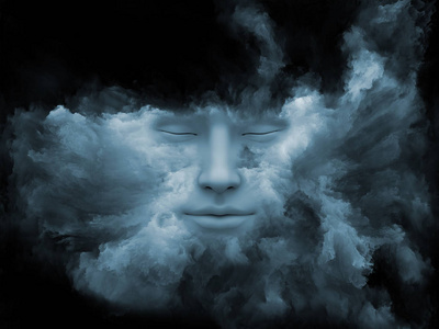 心雾系列。3d. 用分形颜料绘制的人头在内心世界梦境情感创造力想象力和人类心智中的表现