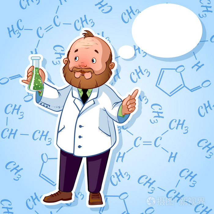 他手里的化学瓶在白色长袍教授插画-正版商用图片07r387-摄图新视界