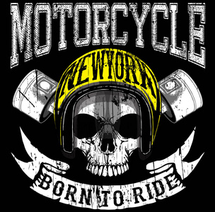摩托车赛车排版图形和海报。头骨和老