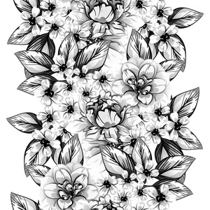 无缝复古风格的花卉图案。黑白相间的花元素