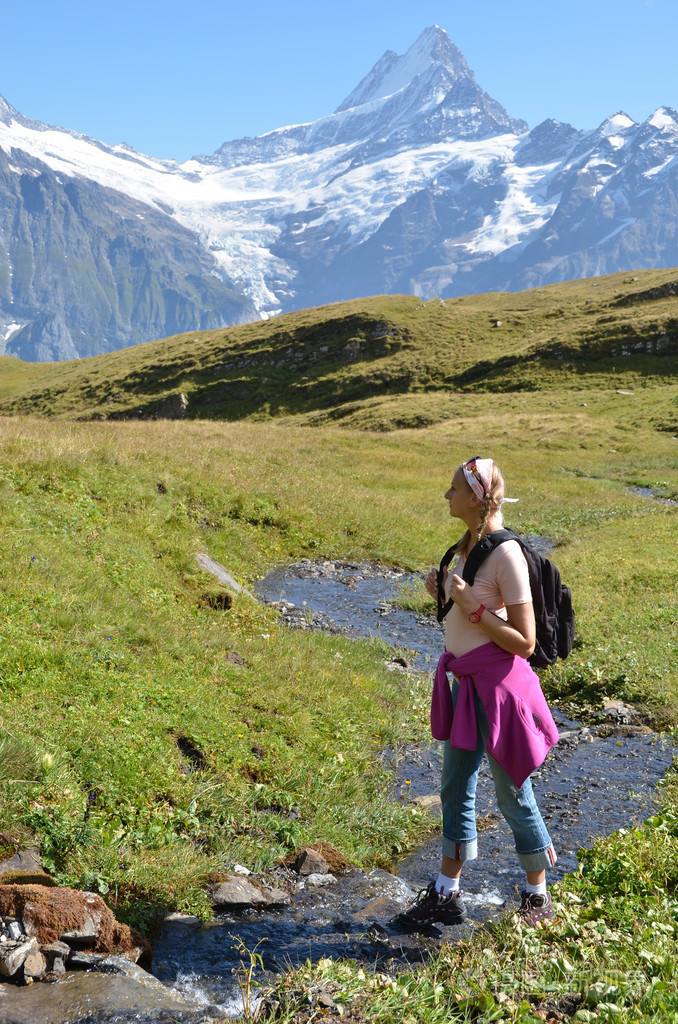 在瑞士的阿尔卑斯山徒步旅行